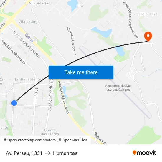 Av. Perseu, 1331 to Humanitas map