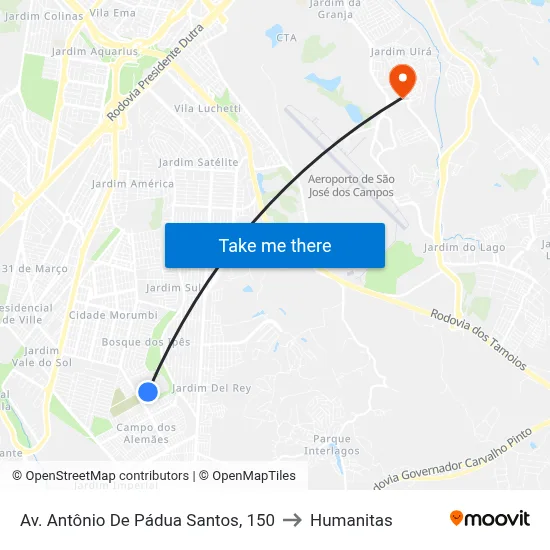 Av. Antônio De Pádua Santos, 150 to Humanitas map