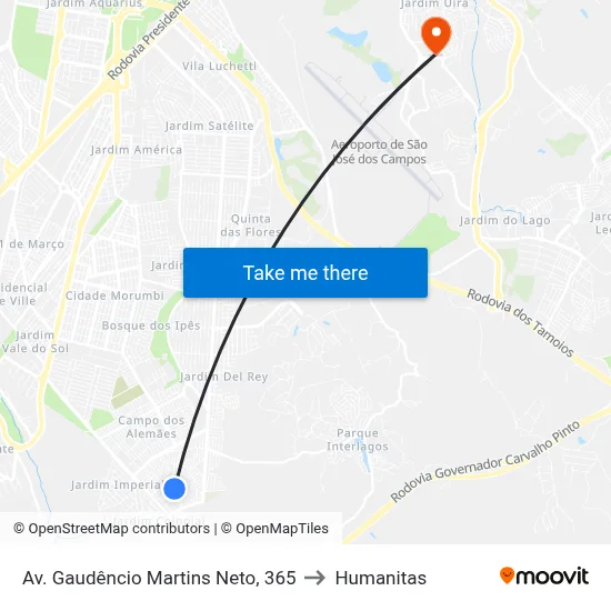 Av. Gaudêncio Martins Neto, 365 to Humanitas map