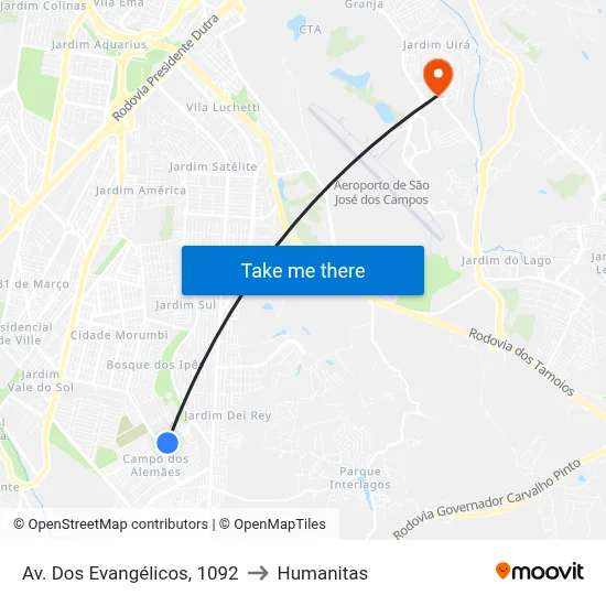 Av. Dos Evangélicos, 1092 to Humanitas map