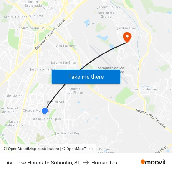 Av. José Honorato Sobrinho, 81 to Humanitas map