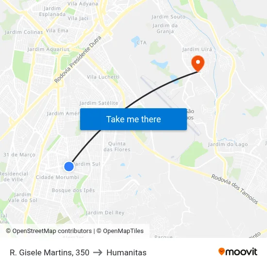 R. Gisele Martins, 350 to Humanitas map