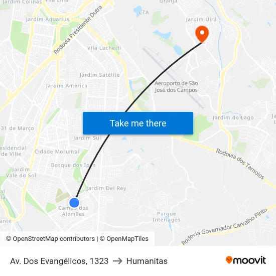 Av. Dos Evangélicos, 1323 to Humanitas map