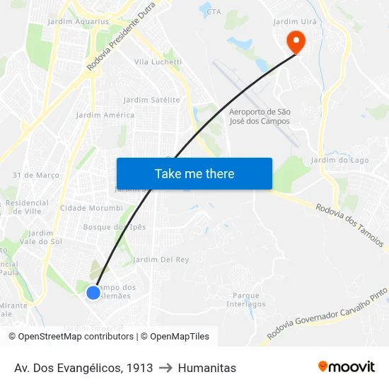 Av. Dos Evangélicos, 1913 to Humanitas map