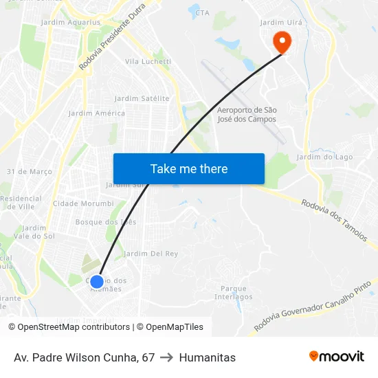 Av. Padre Wilson Cunha, 67 to Humanitas map