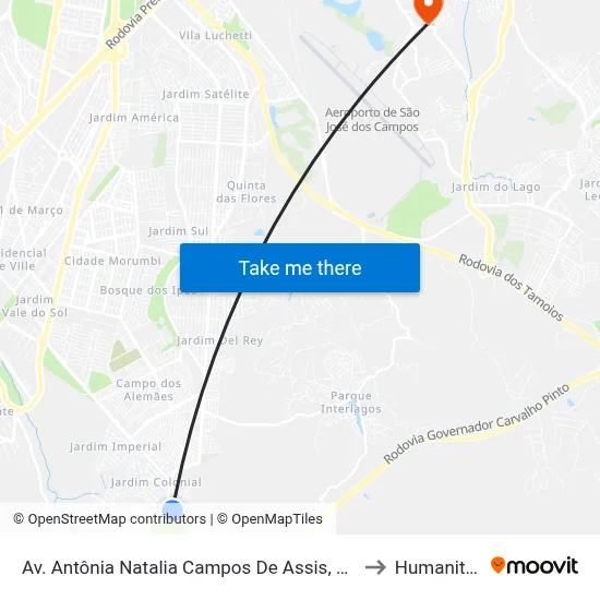 Av. Antônia Natalia Campos De Assis, 345 to Humanitas map