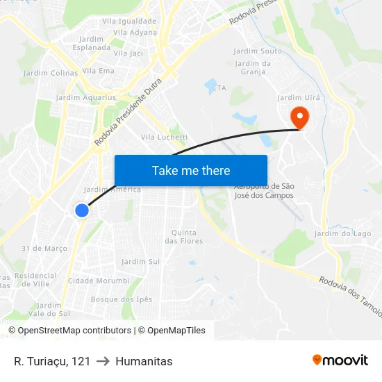 R. Turiaçu, 121 to Humanitas map