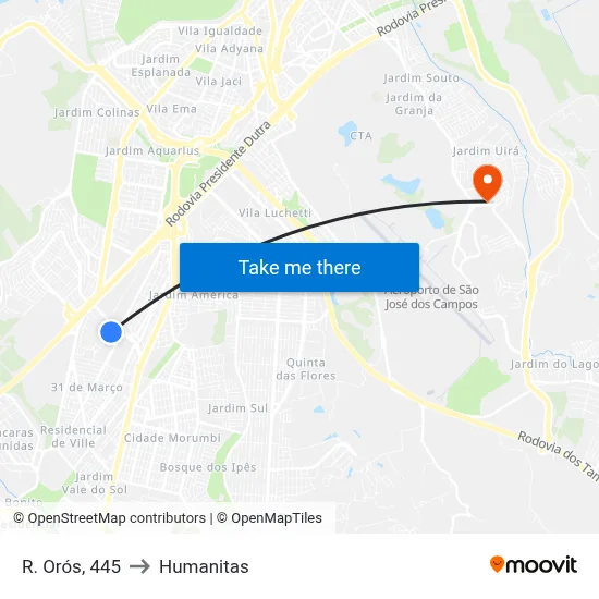 R. Orós, 445 to Humanitas map