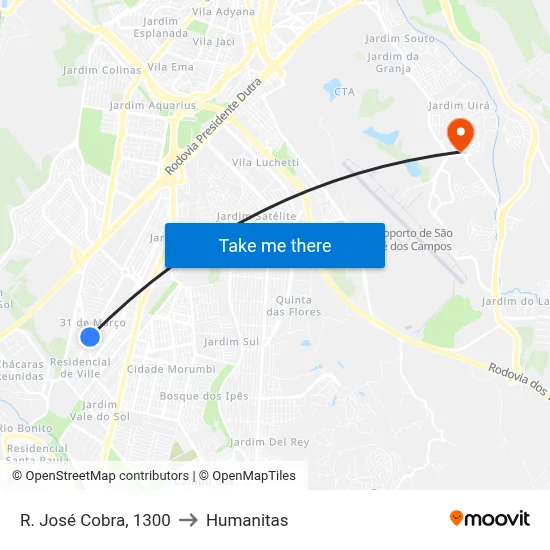 R. José Cobra, 1300 to Humanitas map