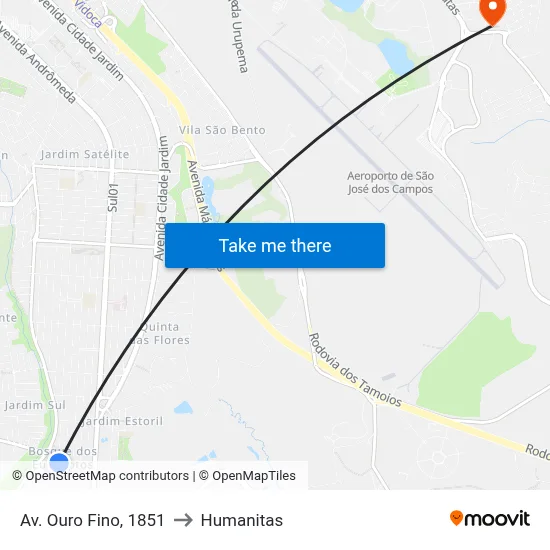 Av. Ouro Fino, 1851 to Humanitas map