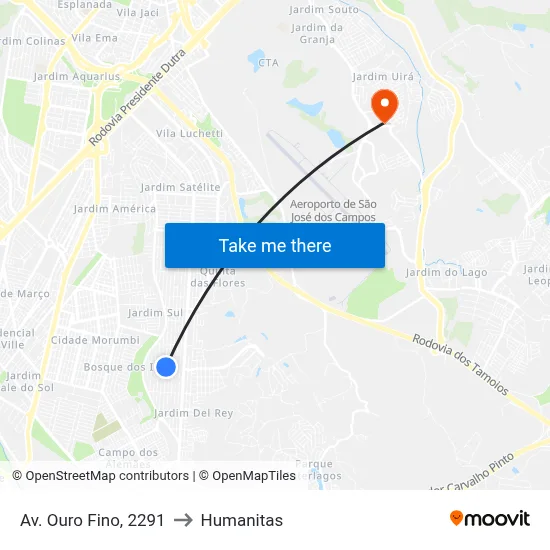 Av. Ouro Fino, 2291 to Humanitas map