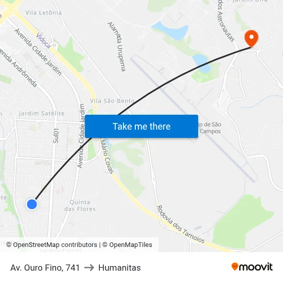 Av. Ouro Fino, 741 to Humanitas map