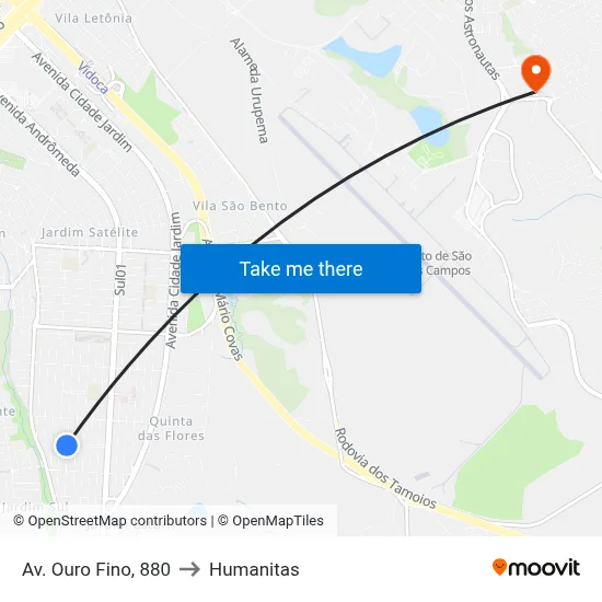Av. Ouro Fino, 880 to Humanitas map