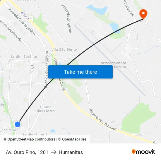 Av. Ouro Fino, 1201 to Humanitas map