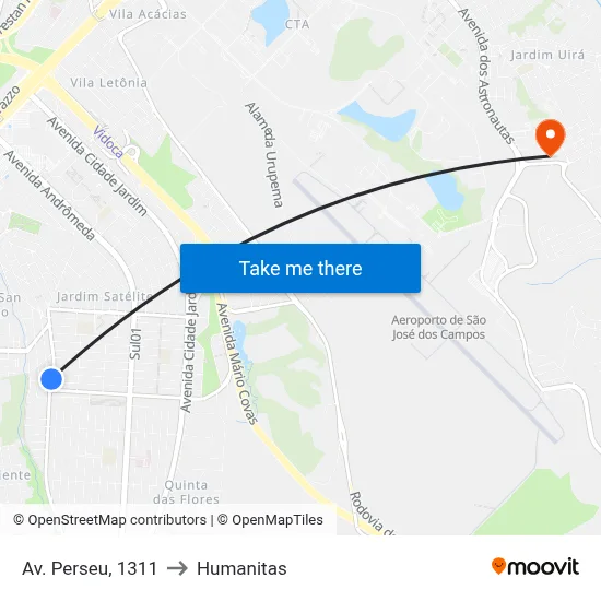 Av. Perseu, 1311 to Humanitas map