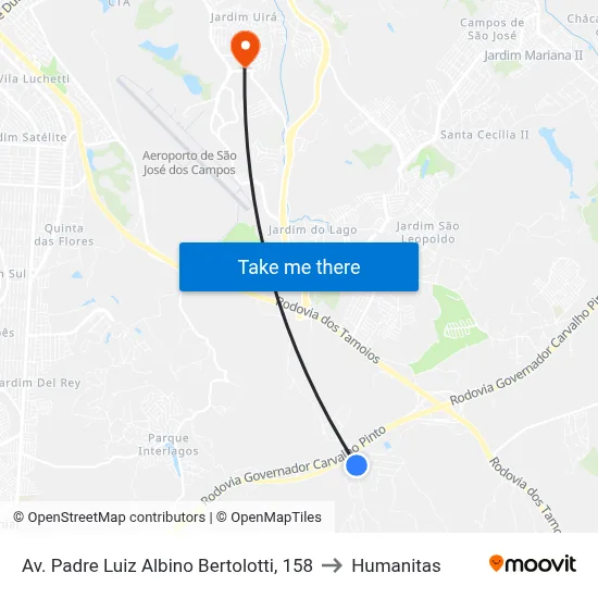 Av. Padre Luiz Albino Bertolotti, 158 to Humanitas map