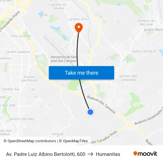 Av. Padre Luiz Albino Bertolotti, 600 to Humanitas map