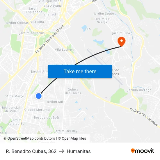 R. Benedito Cubas, 362 to Humanitas map