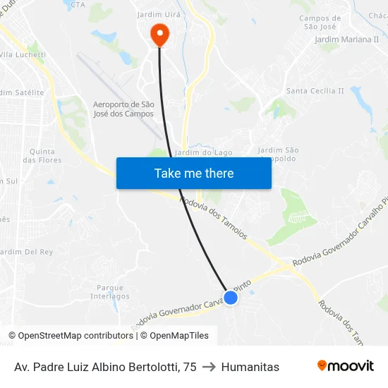 Av. Padre Luiz Albino Bertolotti, 75 to Humanitas map