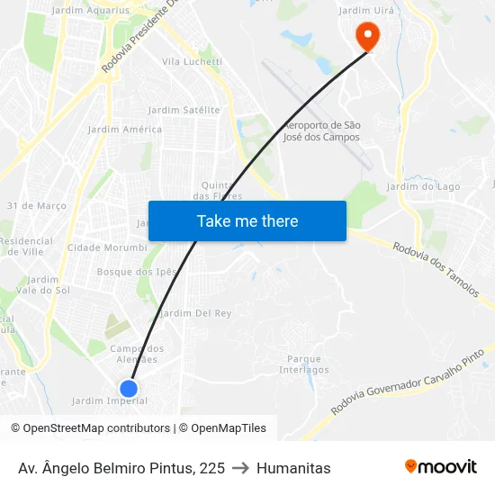 Av. Ângelo Belmiro Pintus, 225 to Humanitas map