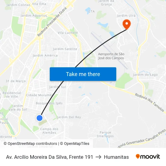 Av. Arcílio Moreira Da Silva, Frente 191 to Humanitas map