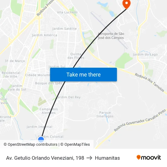 Av. Getulio Orlando Veneziani, 198 to Humanitas map
