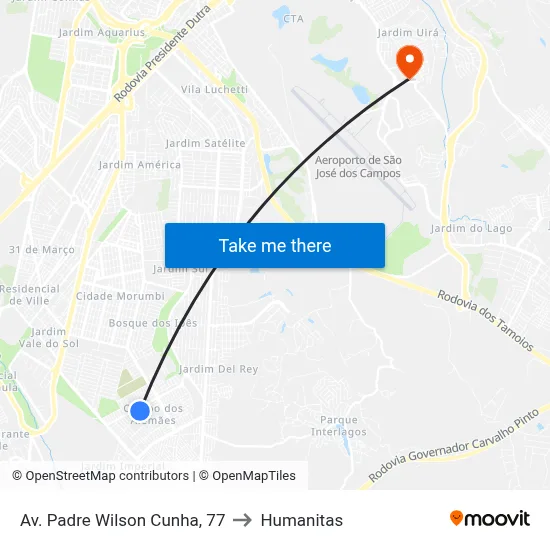 Av. Padre Wilson Cunha, 77 to Humanitas map