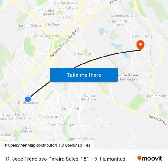 R. José Francisco Pereira Sales, 151 to Humanitas map
