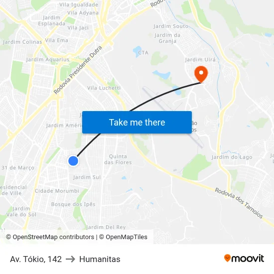 Av. Tókio, 142 to Humanitas map