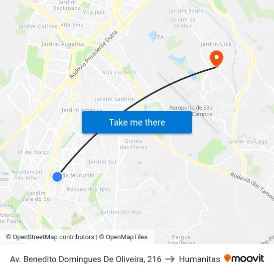Av. Benedito Domingues De Oliveira, 216 to Humanitas map