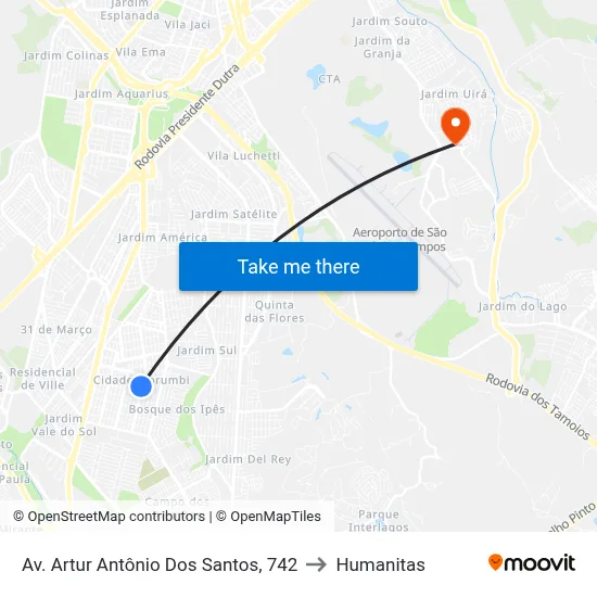 Av. Artur Antônio Dos Santos, 742 to Humanitas map