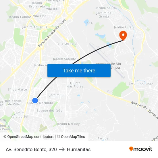 Av. Benedito Bento, 320 to Humanitas map