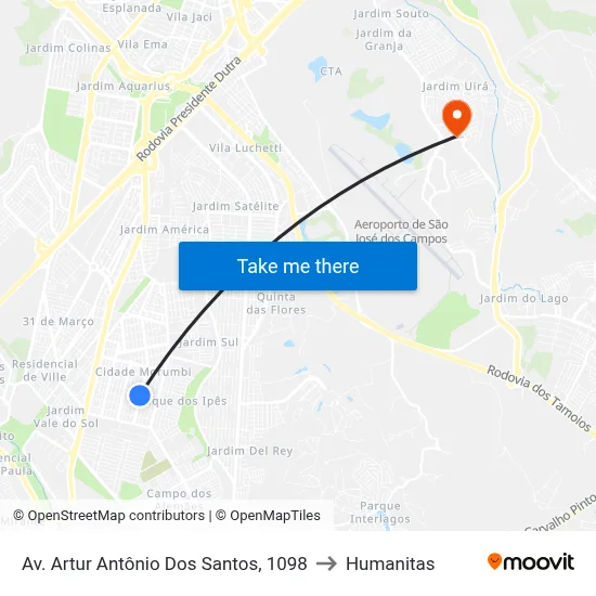 Av. Artur Antônio Dos Santos, 1098 to Humanitas map