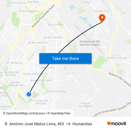 R. Antônio José Matos Lima, 493 to Humanitas map