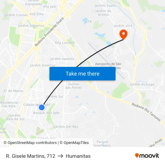 R. Gisele Martins, 712 to Humanitas map