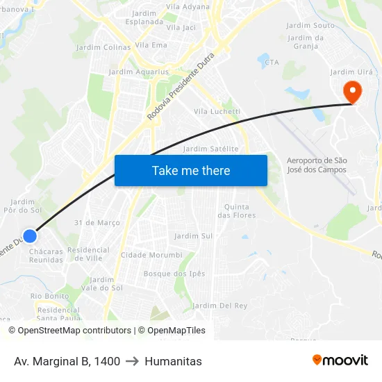 Av. Marginal B, 1400 to Humanitas map
