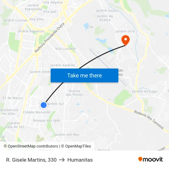 R. Gisele Martins, 330 to Humanitas map