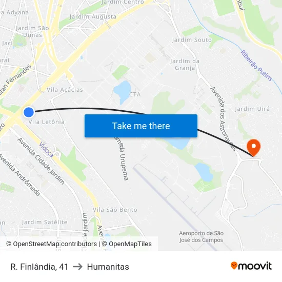 R. Finlândia, 41 to Humanitas map
