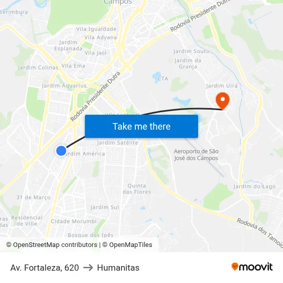 Av. Fortaleza, 620 to Humanitas map