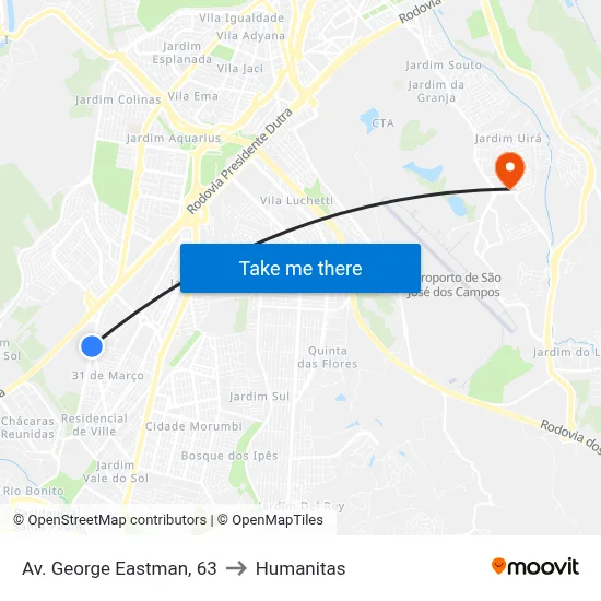 Av. George Eastman, 63 to Humanitas map