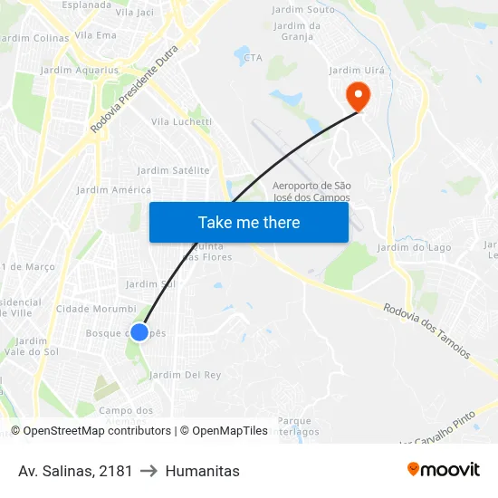 Av. Salinas, 2181 to Humanitas map