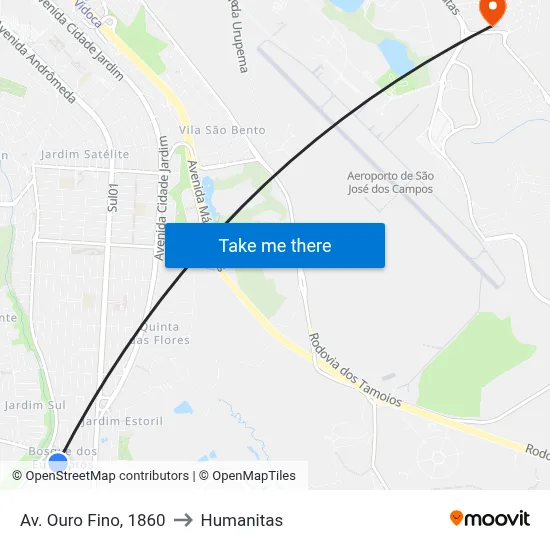 Av. Ouro Fino, 1860 to Humanitas map