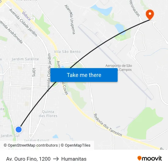 Av. Ouro Fino, 1200 to Humanitas map