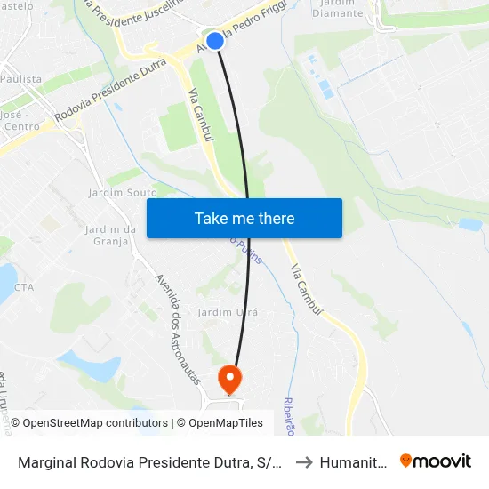 Marginal Rodovia Presidente Dutra, S/Nº to Humanitas map