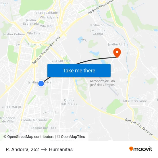 R. Andorra, 262 to Humanitas map