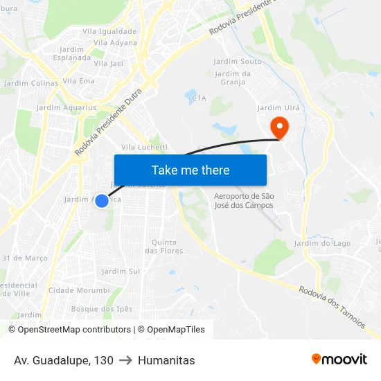 Av. Guadalupe, 130 to Humanitas map