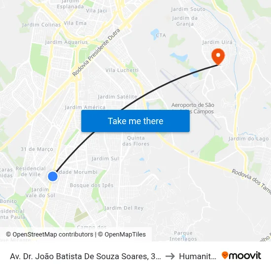 Av. Dr. João Batista De Souza Soares, 3295 to Humanitas map