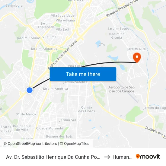 Av. Dr. Sebastião Henrique Da Cunha Pontes, 1655 to Humanitas map
