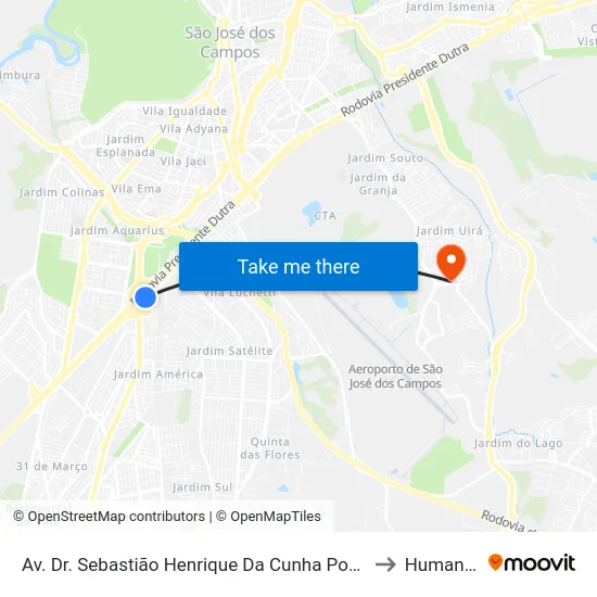 Av. Dr. Sebastião Henrique Da Cunha Pontes, 3300 to Humanitas map