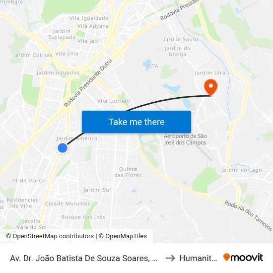 Av. Dr. João Batista De Souza Soares, 930 to Humanitas map